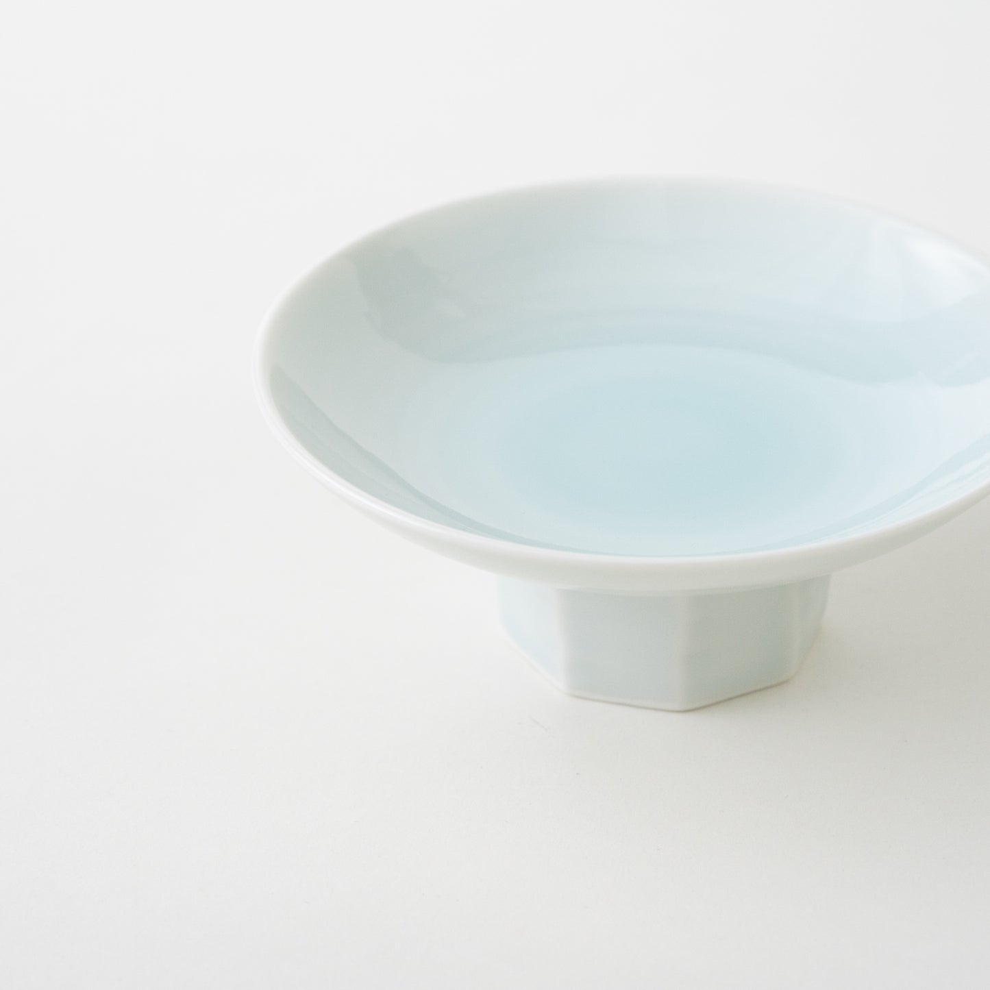 Pale blue glaze Chamfered Dish on Foot 13.5cm
