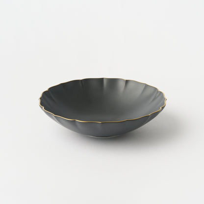 Kikyo Bowl 19cm - Gold Edge Black Matte
