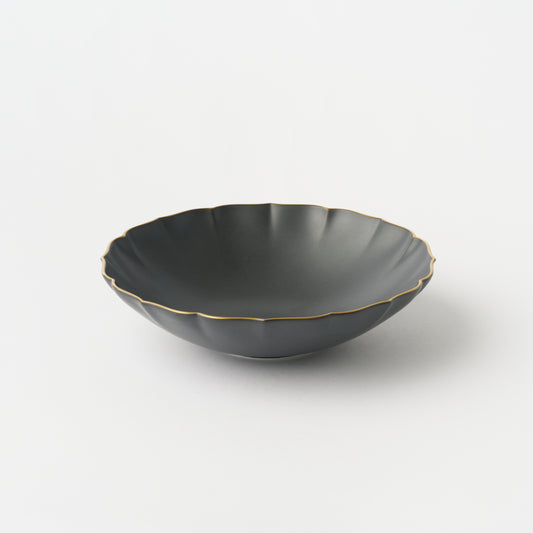 Kikyo Bowl 19cm - Gold Edge Black Matte